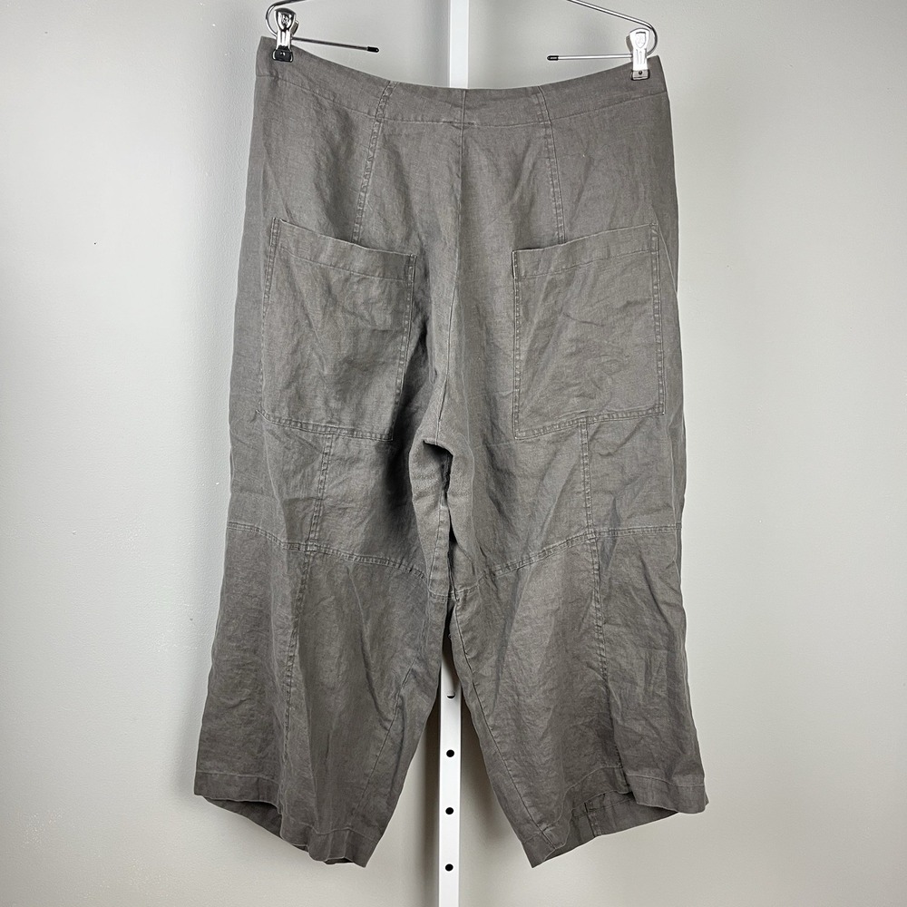 European Cropped Barrel Leg Linen Pants Womens XL Gray Lagenlook Boho Coastal - Picture 5 of 8